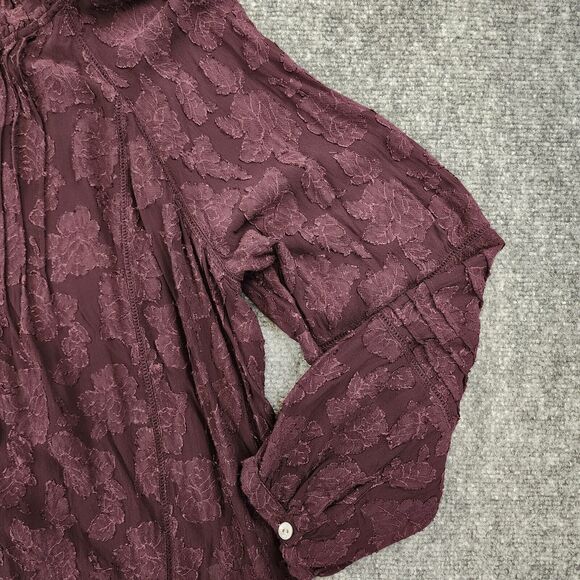 J Jill Top Womens Medium Purple Ventana Jacquard Popover Blouse Casual Boho Chic - Picture 13 of 15